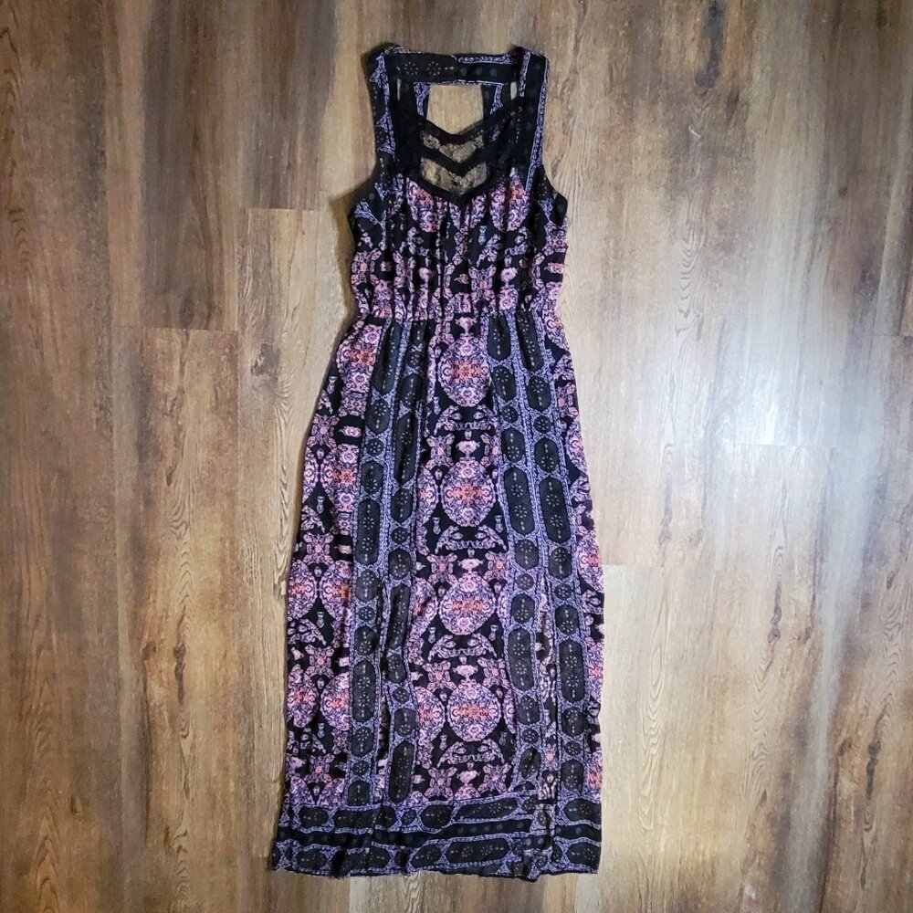 Free People Dress Womens Sz 6 Maxi Moroccan Black Lace Fairy Bohemian Whimsical